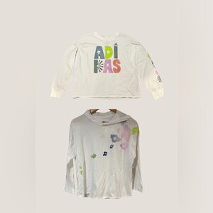 Adidas Kids Large Bundle: Floral Hoodie & Multicolor Graphic LS Tee (2 Items)